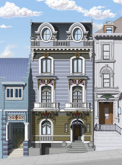 Architectural illustration of the Bliss Flats at daytime in San Francisco