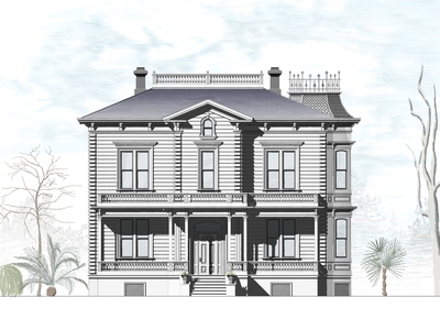 Architectural illustration of the Houghton-Donner Residence in San Jose.
