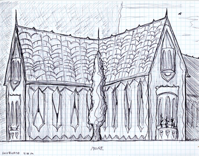 Perspective elevation of a design for a house.