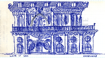 Front elevation of a design for a house of eroticism.