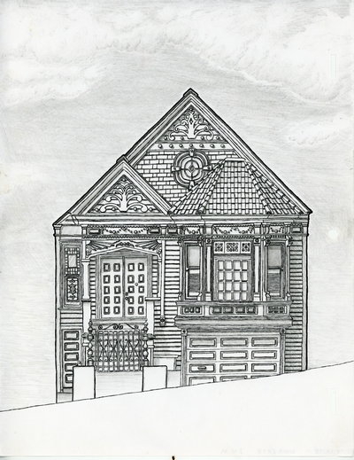 Architectural illustration of a house on Potrero Hill in San Francisco.