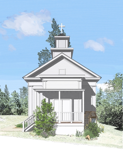Architectural illustration of the Methodist Church in North San Juan, California