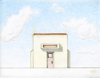 Front elevation of a design for a small outbuilding.