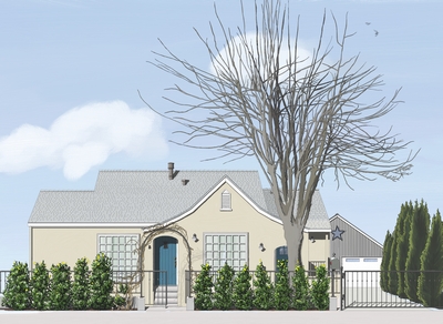 Architectural illustration of a 1938 residence in Nevada City.