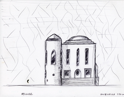 Front elevation of a design for a mysterious building.