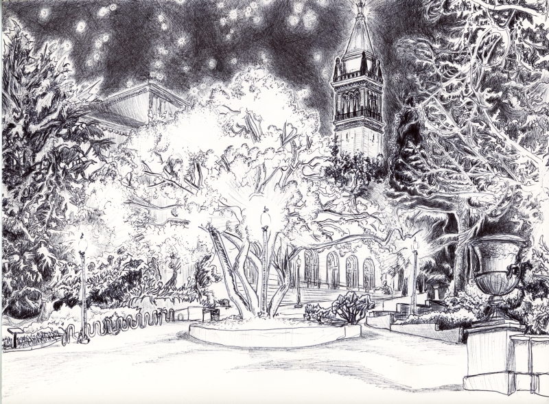 Sather Tower at Night in Berkeley