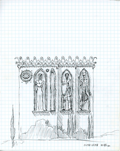 Side elevation of a design for an art studio.