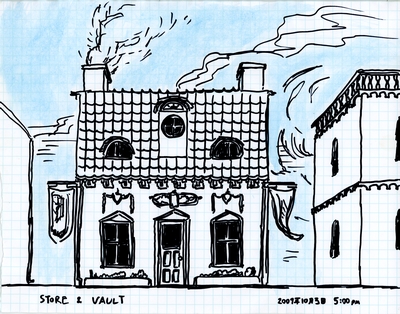 Front elevation of a design for a store and adjacent vault.