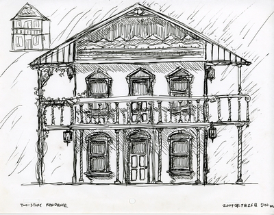 Front elevation of a design for a two story residence.
